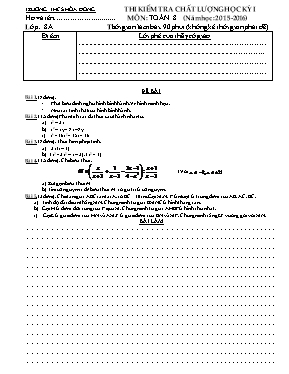 Đề thi kiểm tra chất lượng học kỳ I môn Toán 8 (năm học 2015 - 2016)